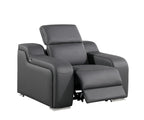 41" Dark Gray Italian Leather Wall Hugger Recliner With USB