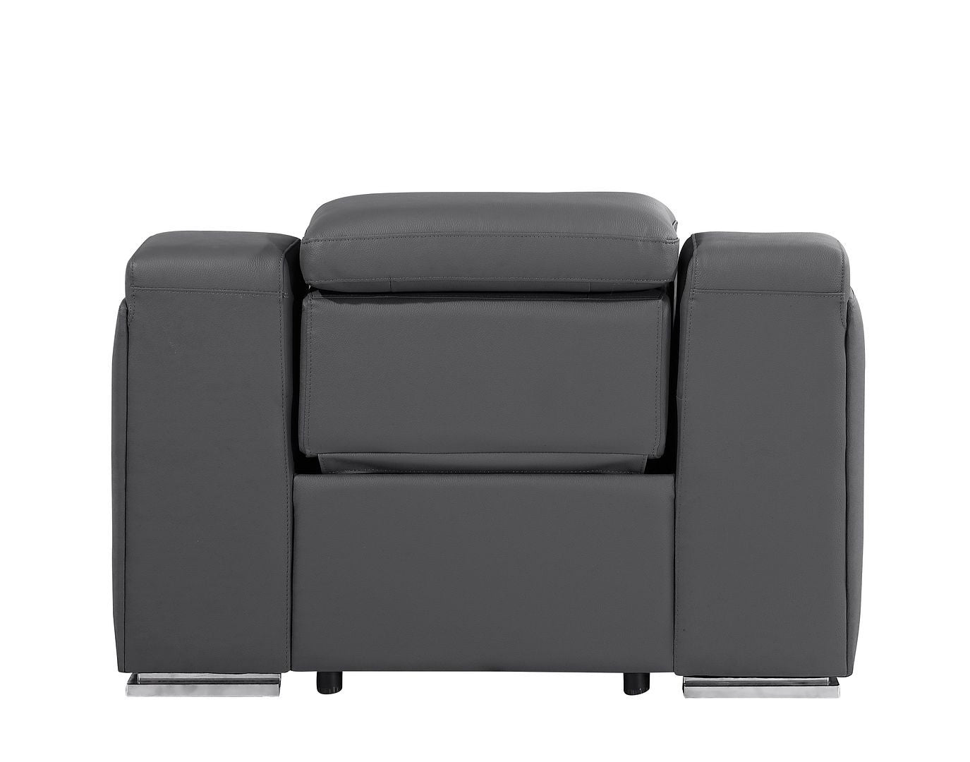 41" Dark Gray Italian Leather Wall Hugger Recliner With USB