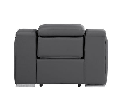 41" Dark Gray Italian Leather Wall Hugger Recliner With USB