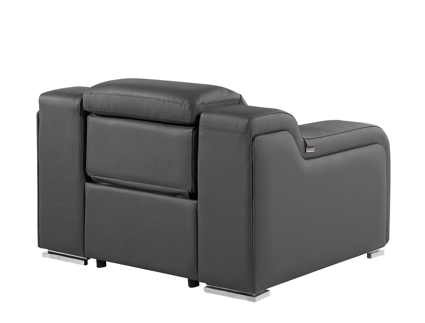 41" Dark Gray Italian Leather Wall Hugger Recliner With USB
