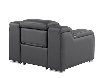41" Dark Gray Italian Leather Wall Hugger Recliner With USB