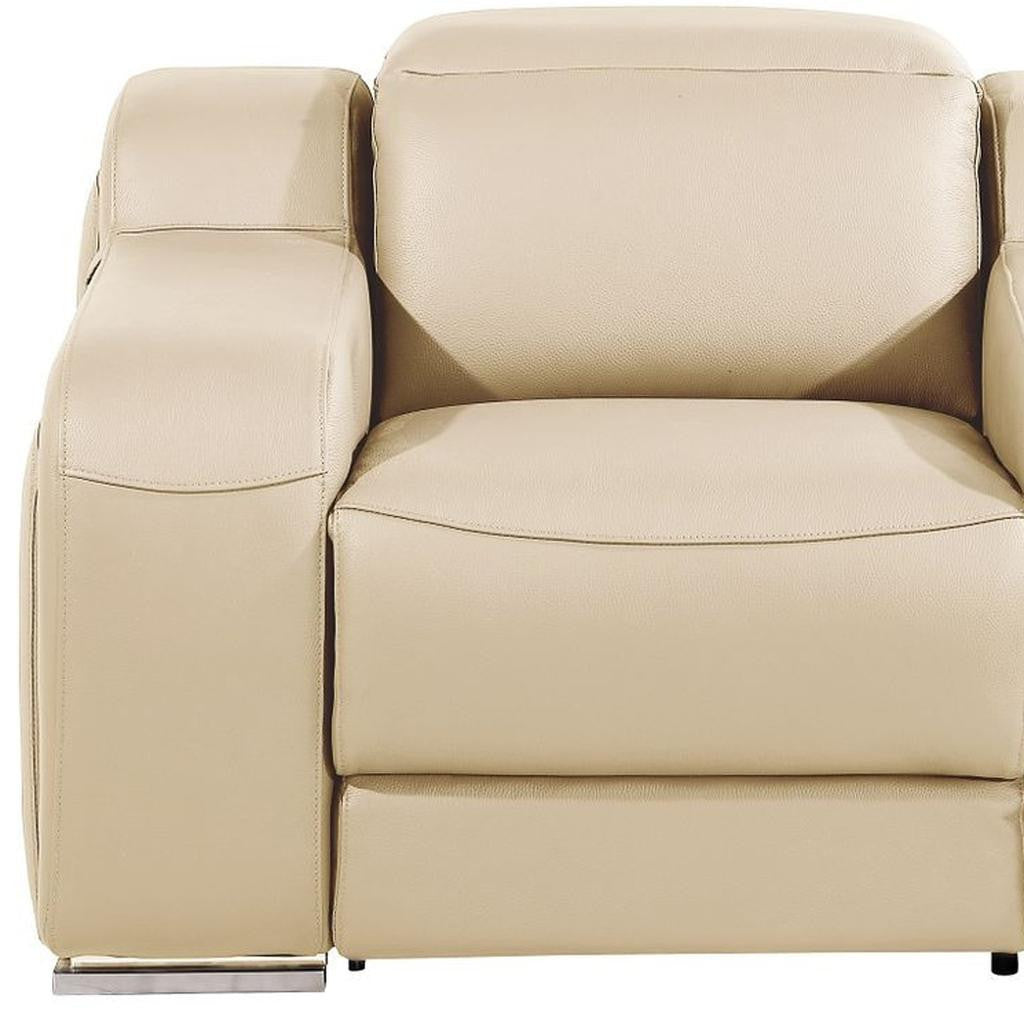 41" Beige Italian Leather Wall Hugger Recliner With USB
