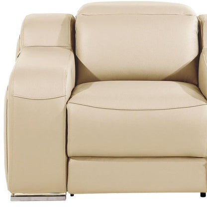 41" Beige Italian Leather Wall Hugger Recliner With USB