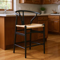 27" Beige and Black Solid Wood Counter Height Bar Chair
