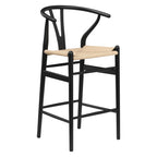 27" Beige and Black Solid Wood Counter Height Bar Chair