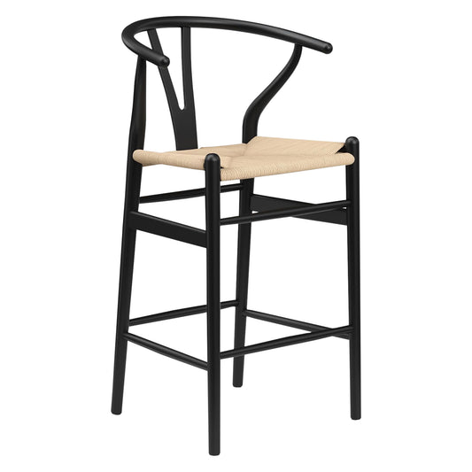 27" Beige and Black Solid Wood Counter Height Bar Chair