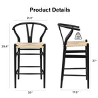 27" Beige and Black Solid Wood Counter Height Bar Chair
