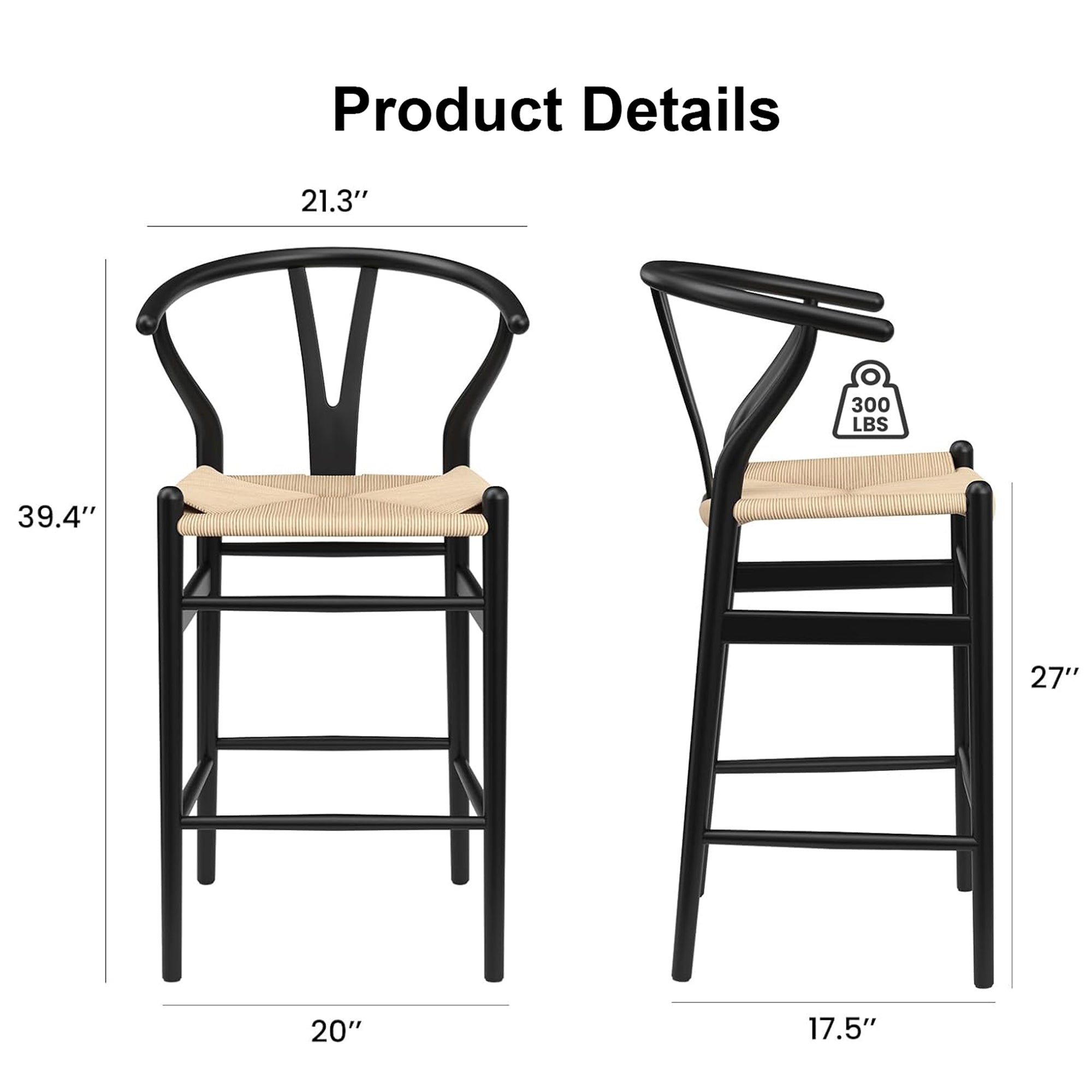 27" Beige and Black Solid Wood Counter Height Bar Chair
