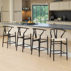 27" Beige and Black Solid Wood Counter Height Bar Chair