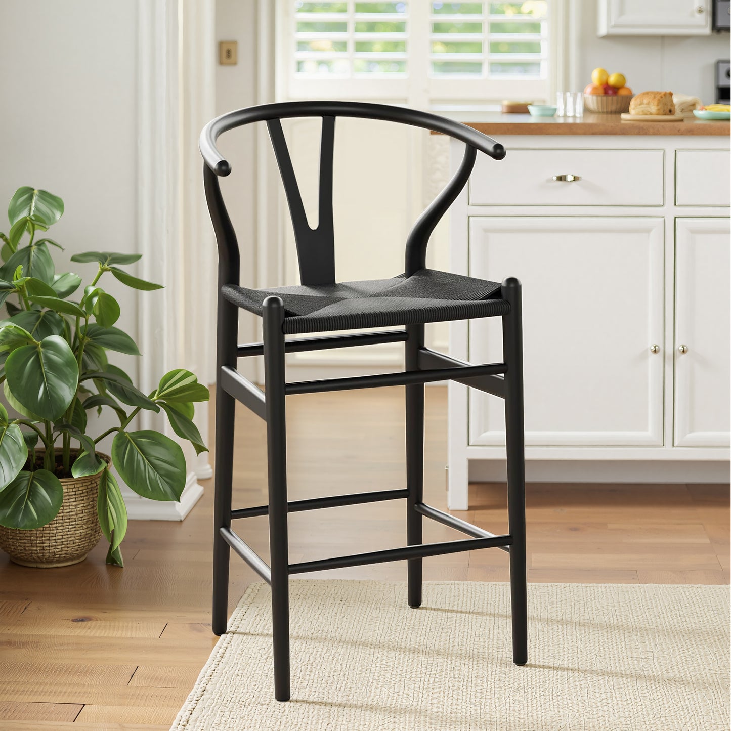 27" Black Solid Wood Counter Height Bar Chair