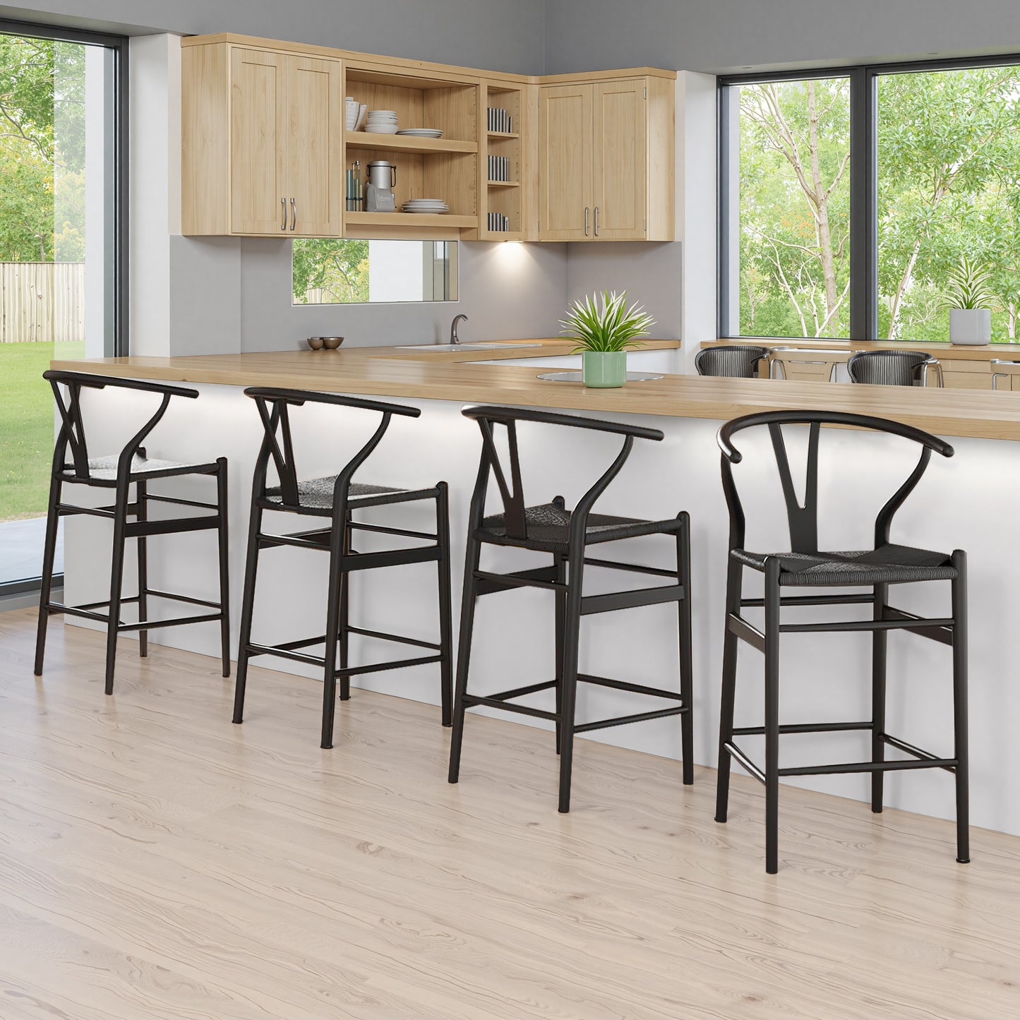 27" Black Solid Wood Counter Height Bar Chair