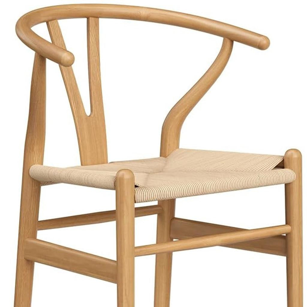 27" Beige and Natural Solid Wood Counter Height Bar Chair