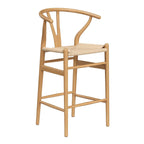 27" Beige and Natural Solid Wood Counter Height Bar Chair