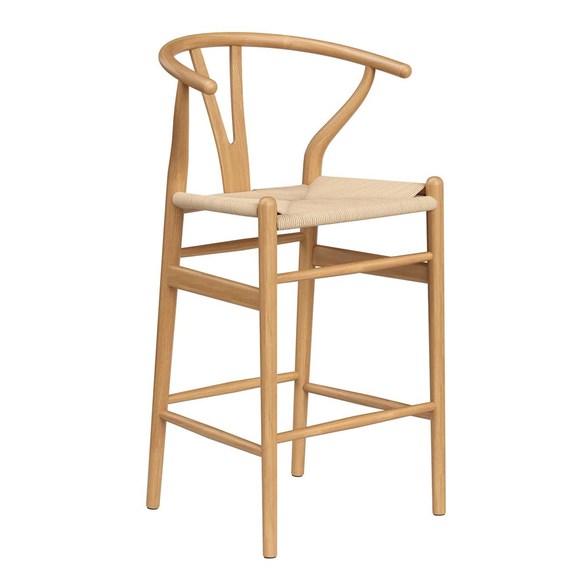 27" Beige and Natural Solid Wood Counter Height Bar Chair