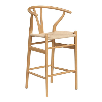 27" Beige and Natural Solid Wood Counter Height Bar Chair