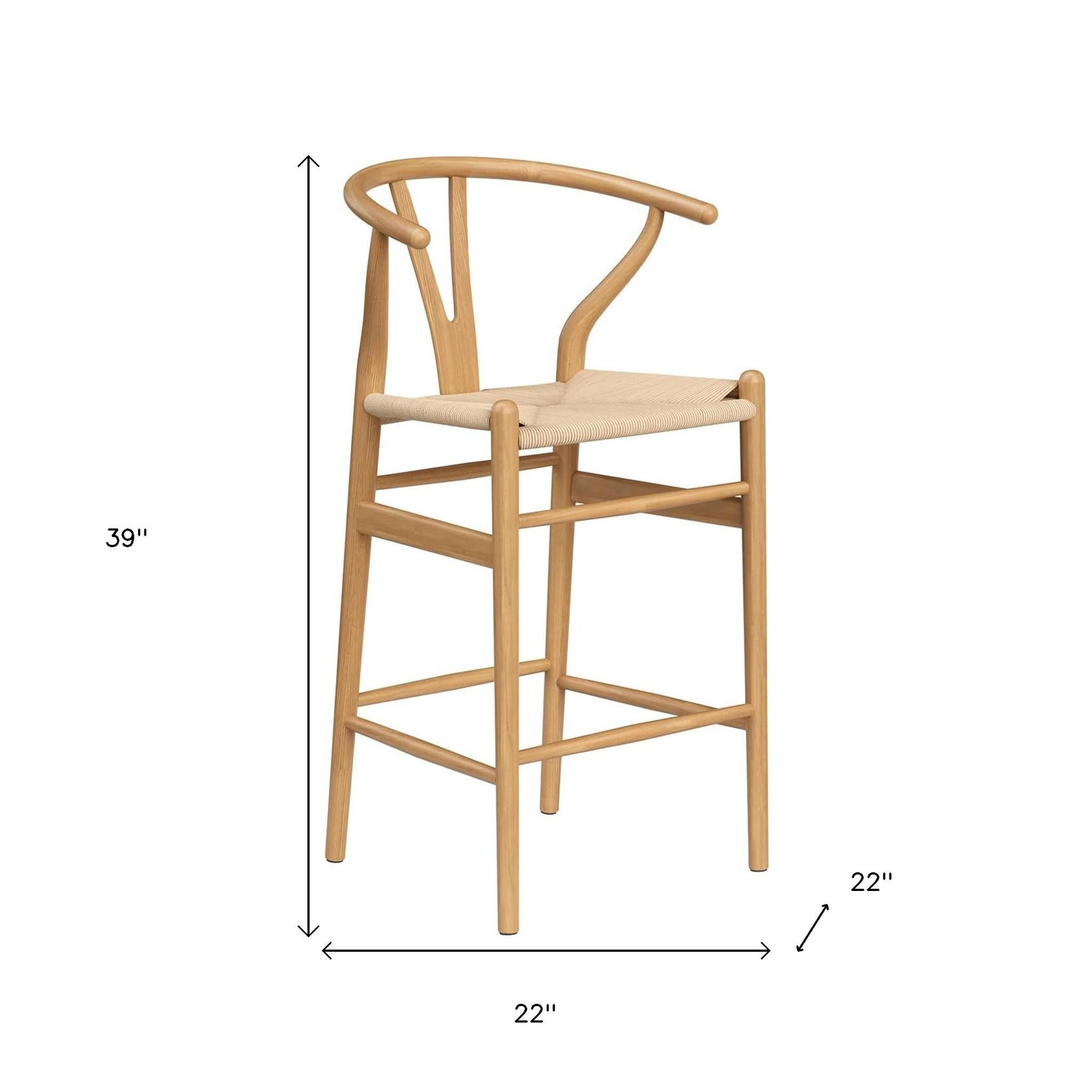 27" Beige and Natural Solid Wood Counter Height Bar Chair