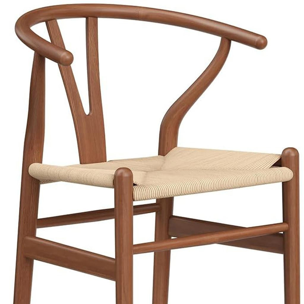 27" Beige and Walnut Solid Wood Counter Height Bar Chair