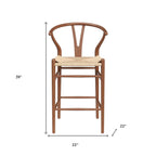 27" Beige and Walnut Solid Wood Counter Height Bar Chair