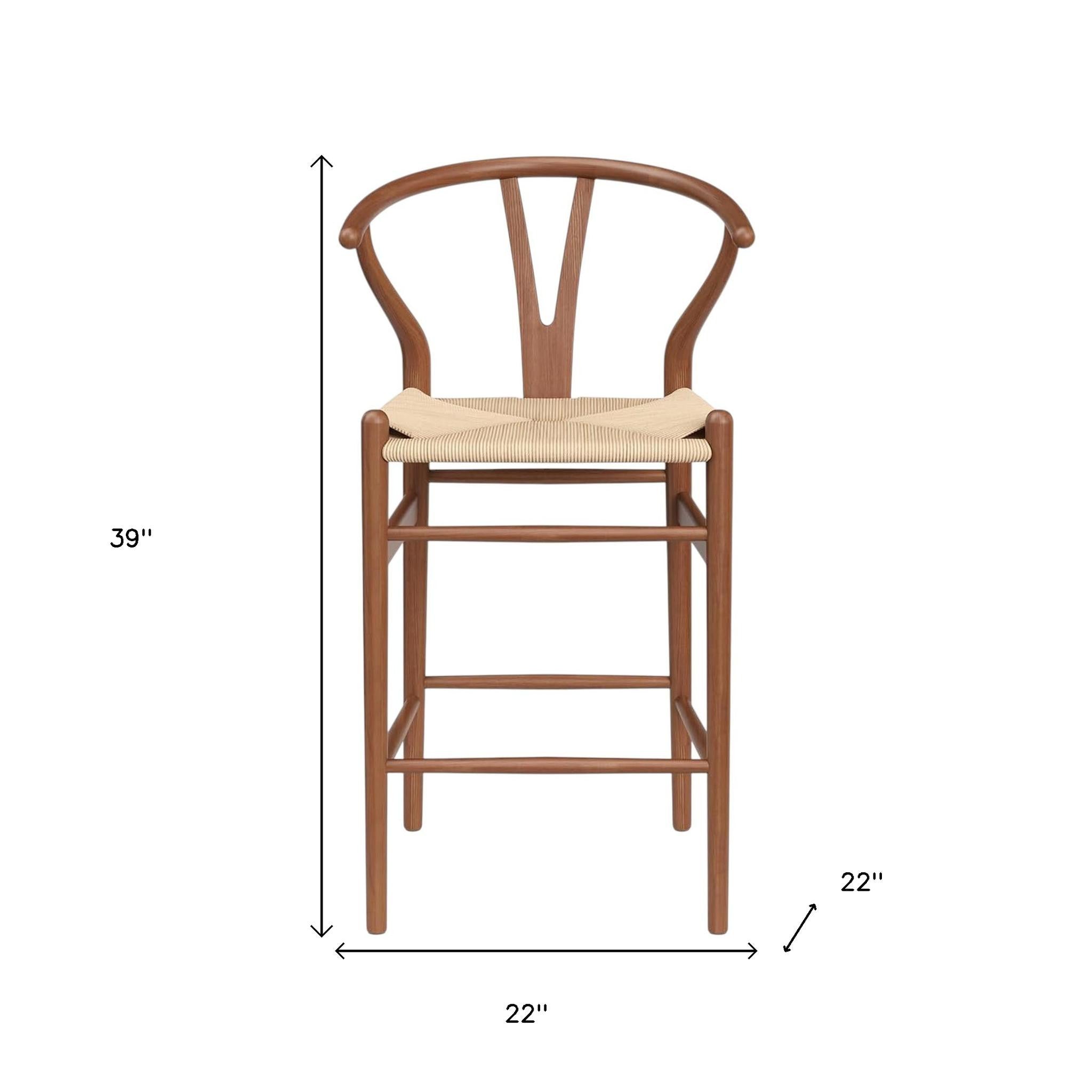 27" Beige and Walnut Solid Wood Counter Height Bar Chair