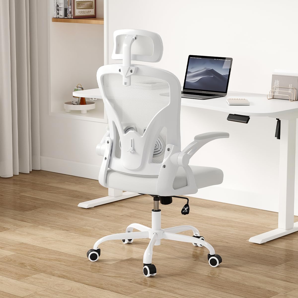 White and Black Adjustable Height Swivel Rolling Office Chair