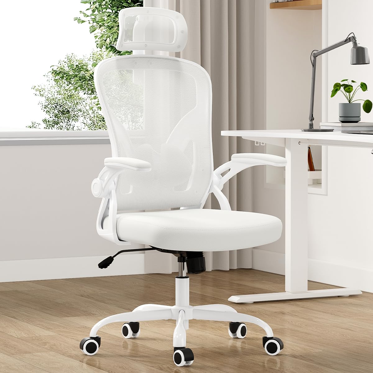 White and Black Adjustable Height Swivel Rolling Office Chair