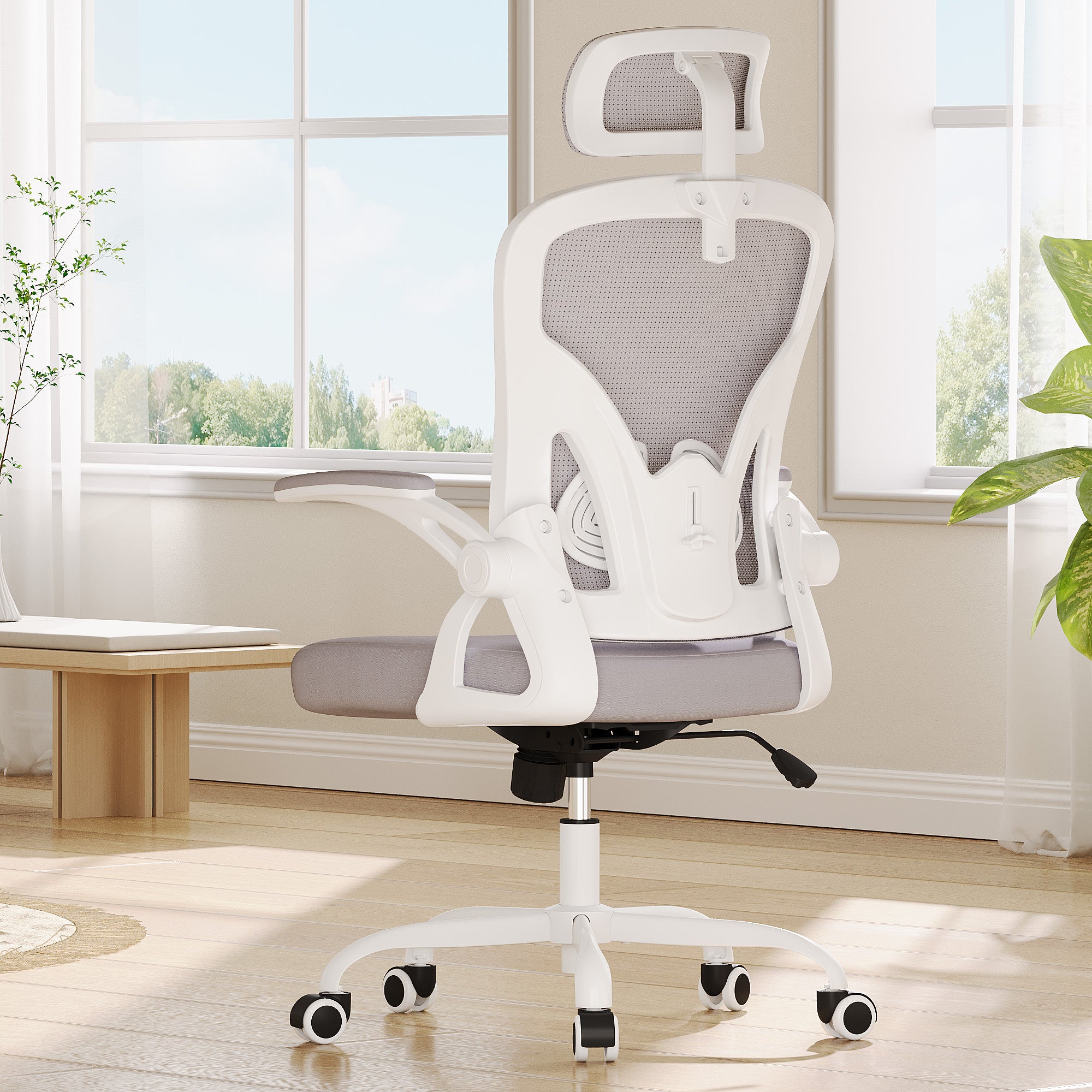 Gray White and Black Adjustable Height Swivel Rolling Office Chair