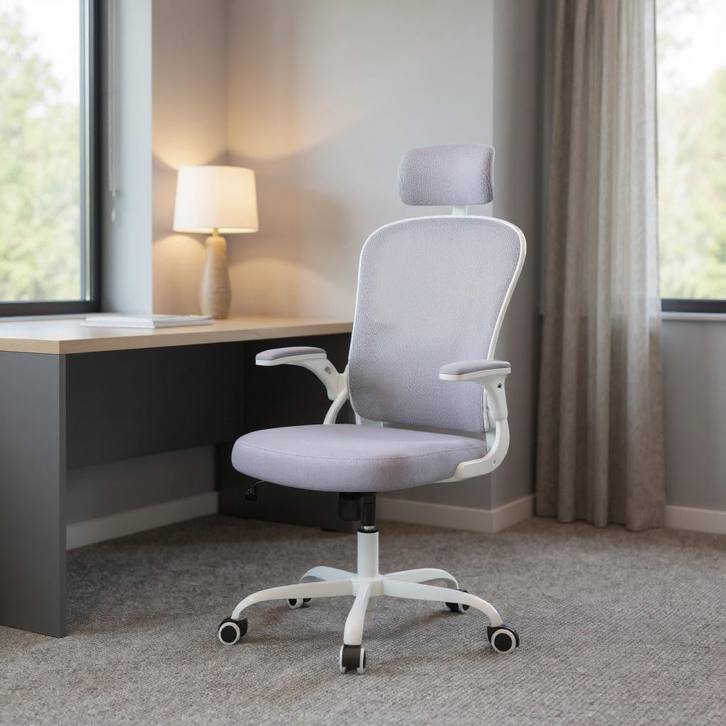 Gray White and Black Adjustable Height Swivel Rolling Office Chair