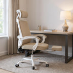 Beige White and Black Adjustable Height Swivel Rolling Office Chair