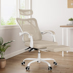 Beige White and Black Adjustable Height Swivel Rolling Office Chair