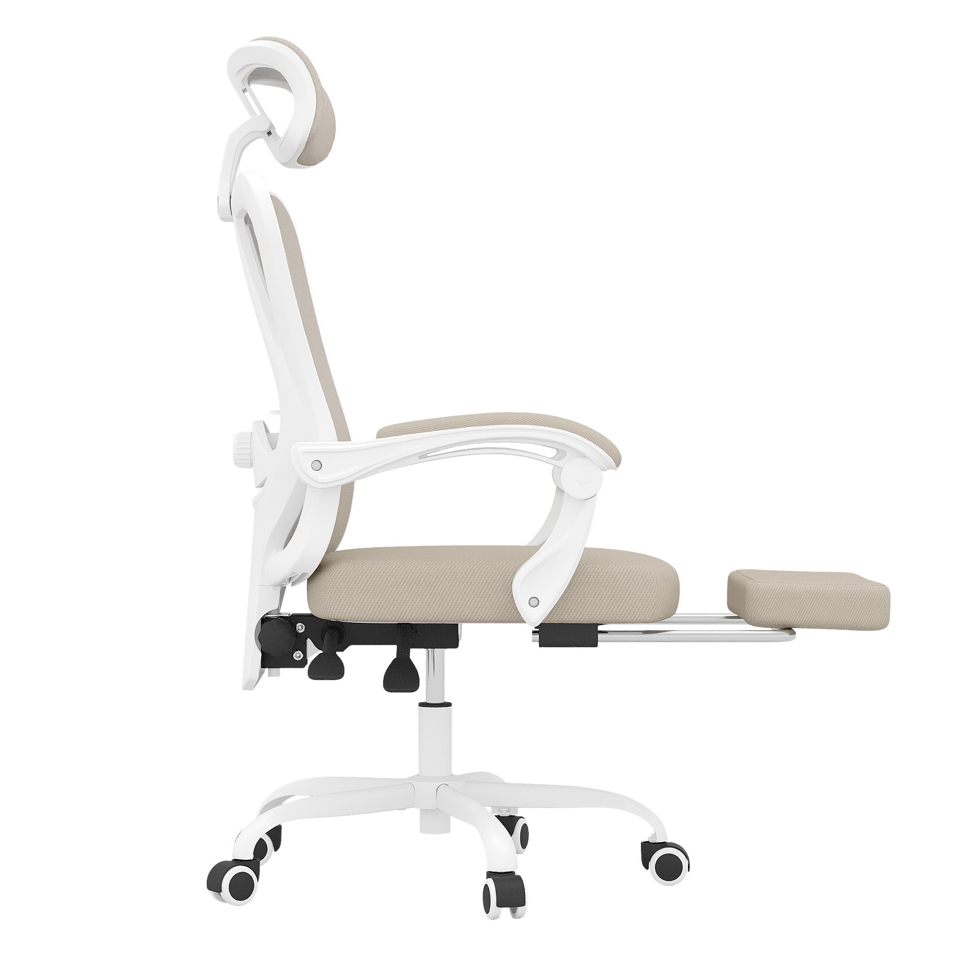 Beige White and Black Adjustable Height Swivel Rolling Office Chair