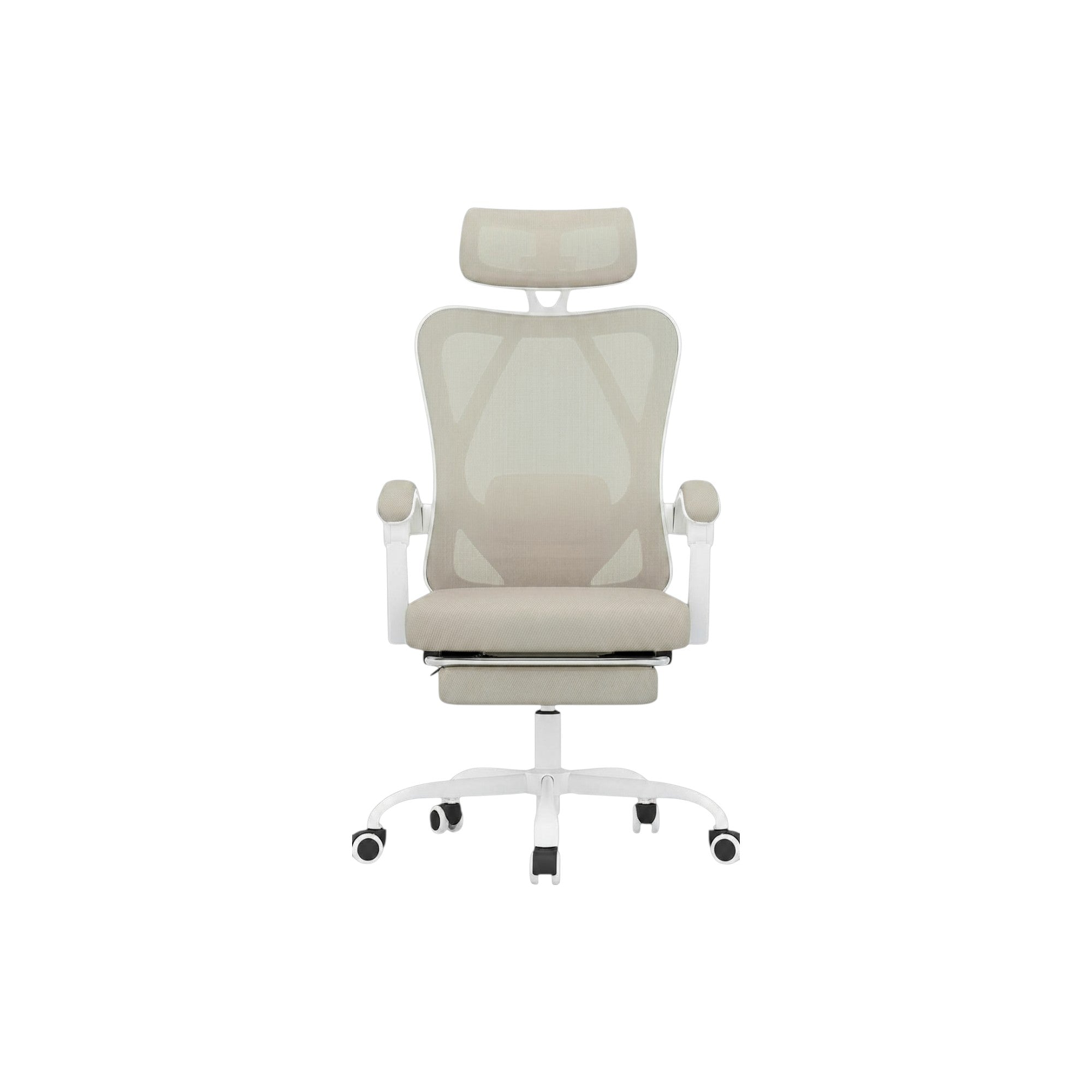 Beige White and Black Adjustable Height Swivel Rolling Office Chair