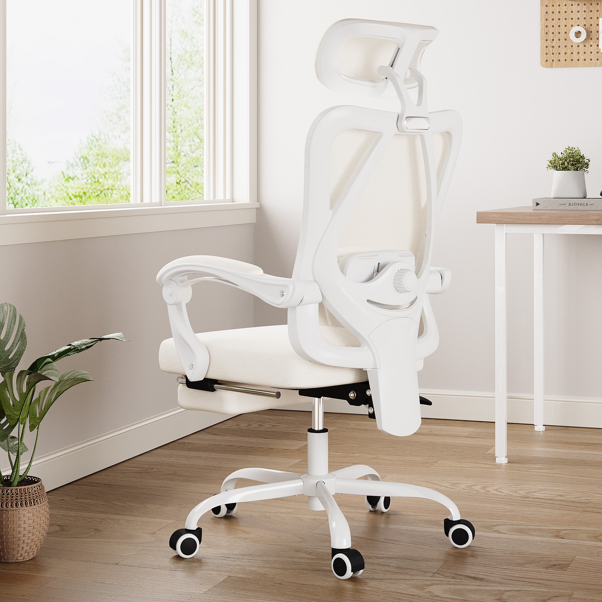 White and Black Adjustable Height Swivel Rolling Office Chair