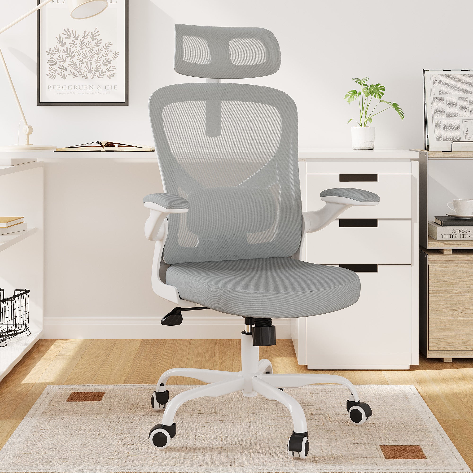 Gray White and Black Adjustable Height Swivel Rolling Office Chair