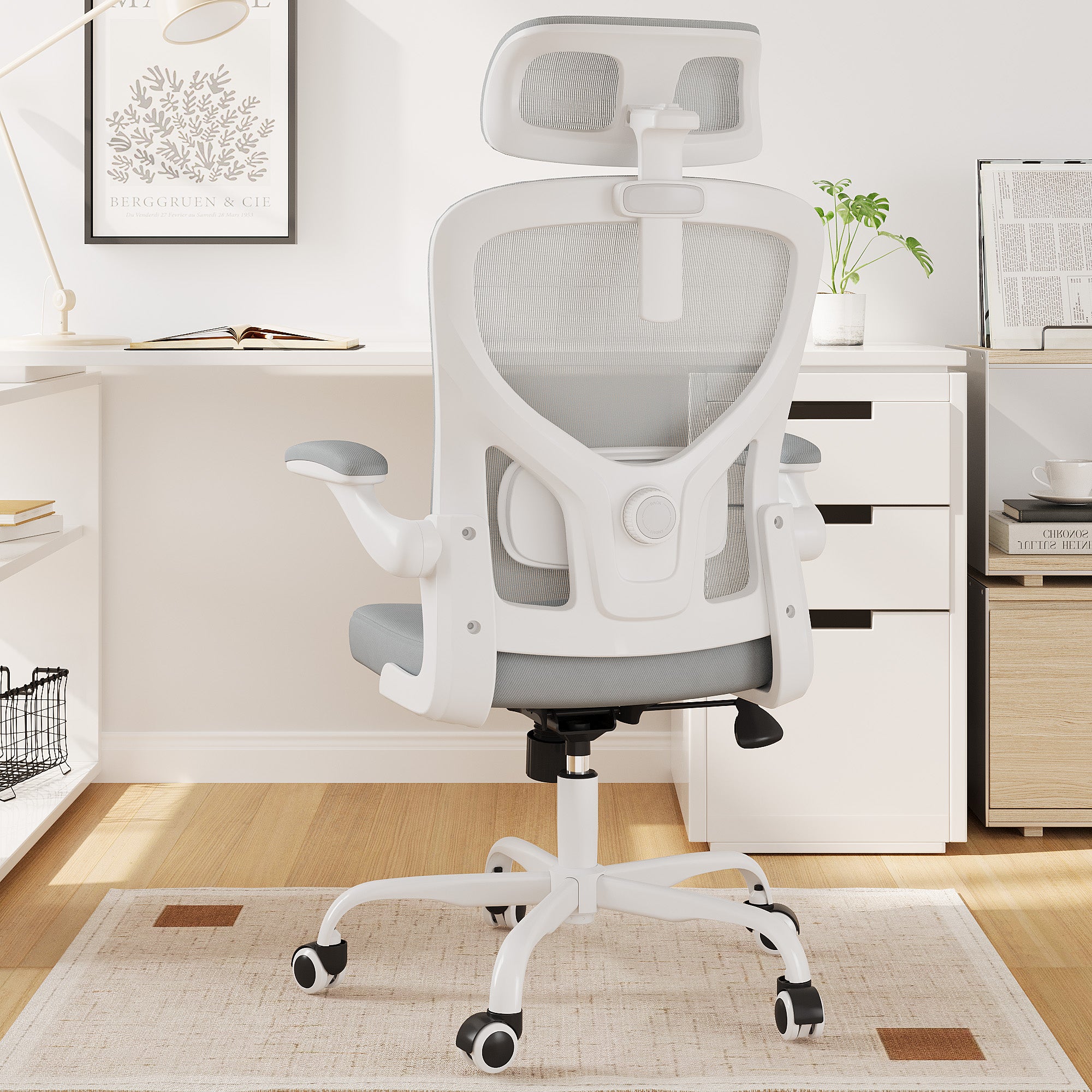 Gray White and Black Adjustable Height Swivel Rolling Office Chair