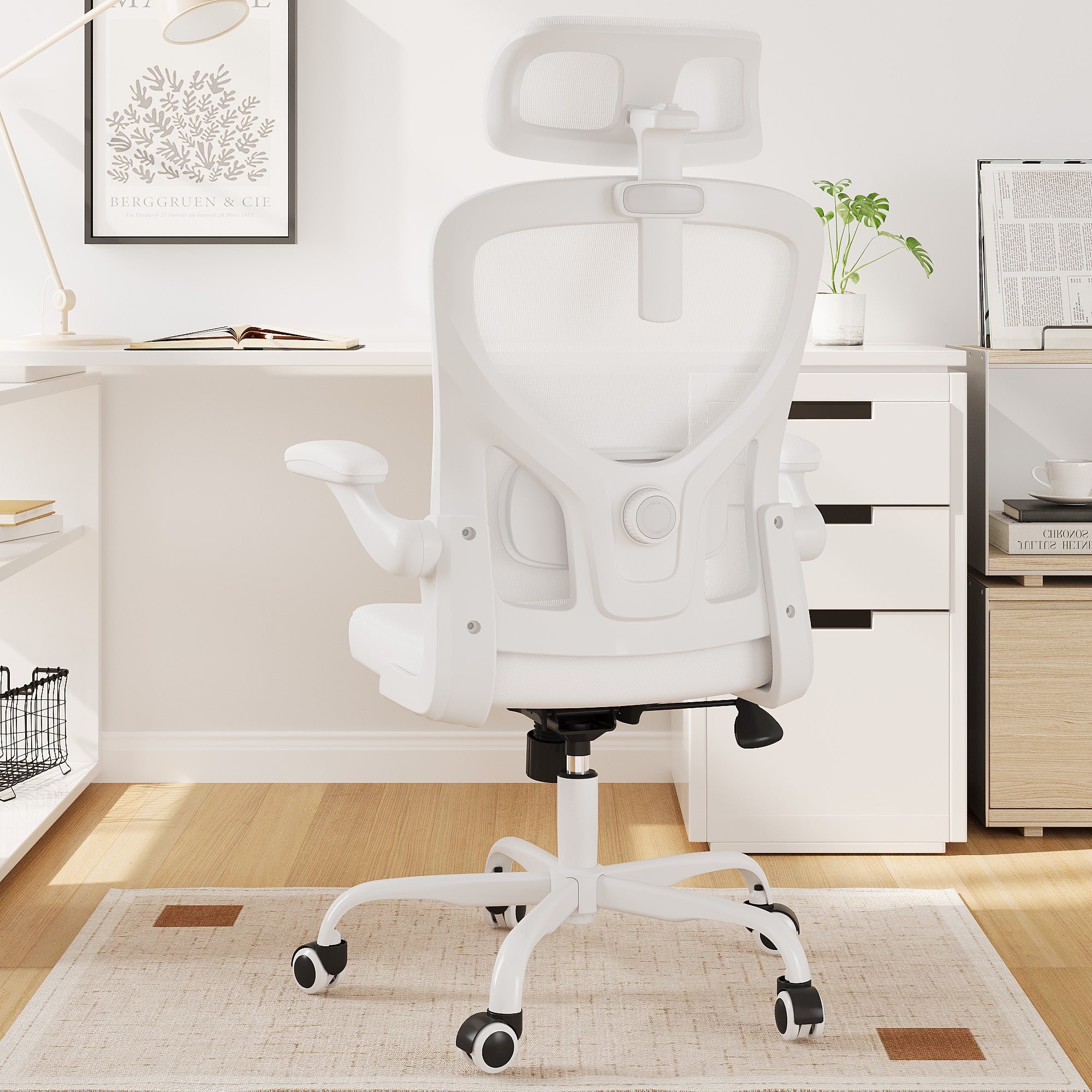 White and Black Adjustable Height Swivel Rolling Office Chair