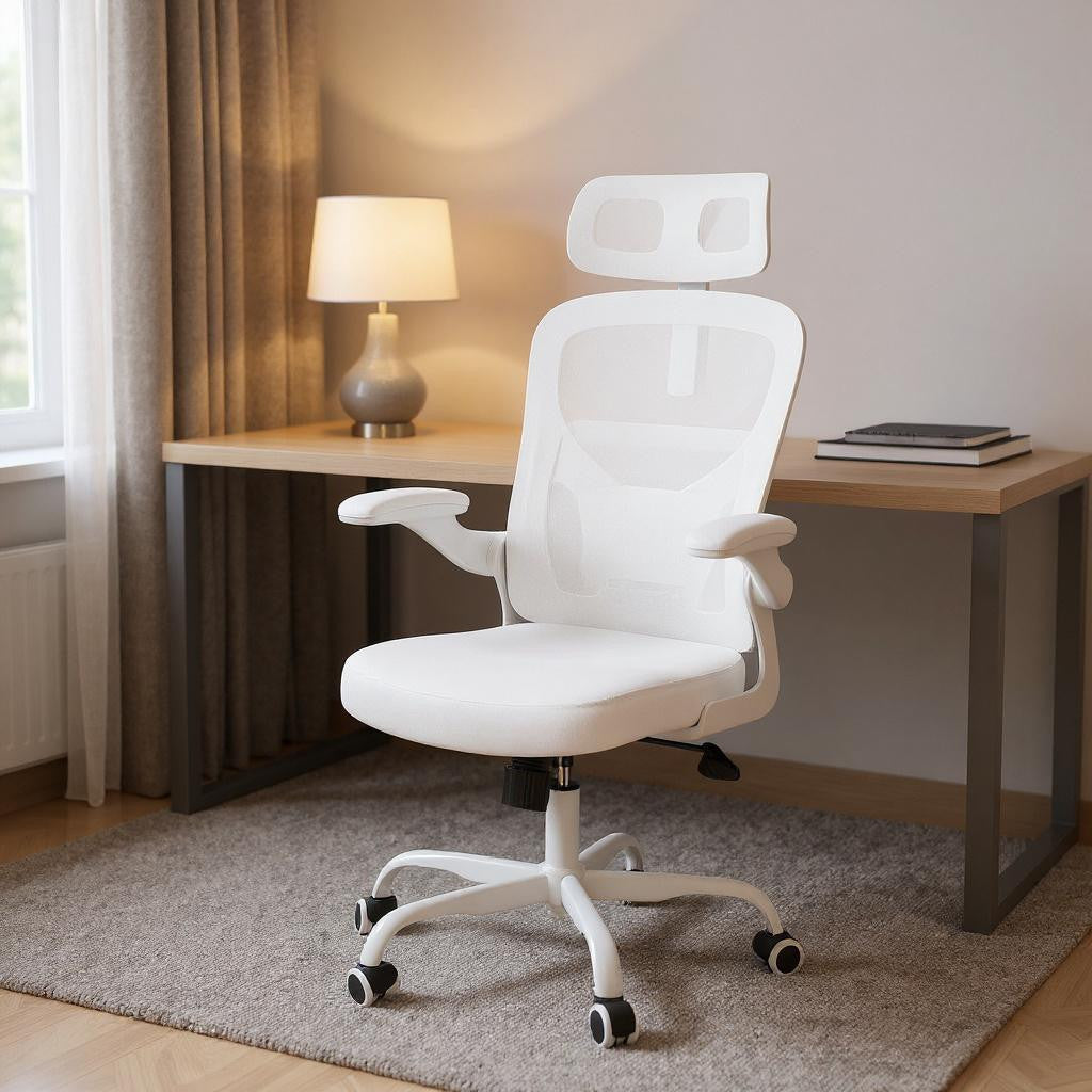 White and Black Adjustable Height Swivel Rolling Office Chair