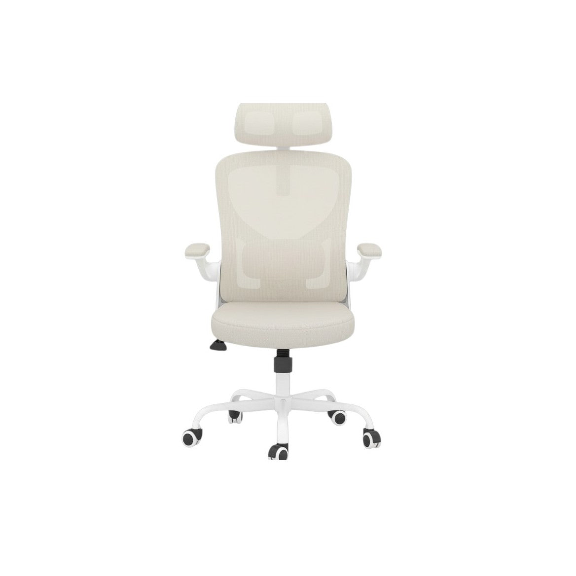 Beige White and Black Adjustable Height Swivel Rolling Office Chair