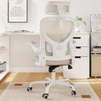 Beige White and Black Adjustable Height Swivel Rolling Office Chair