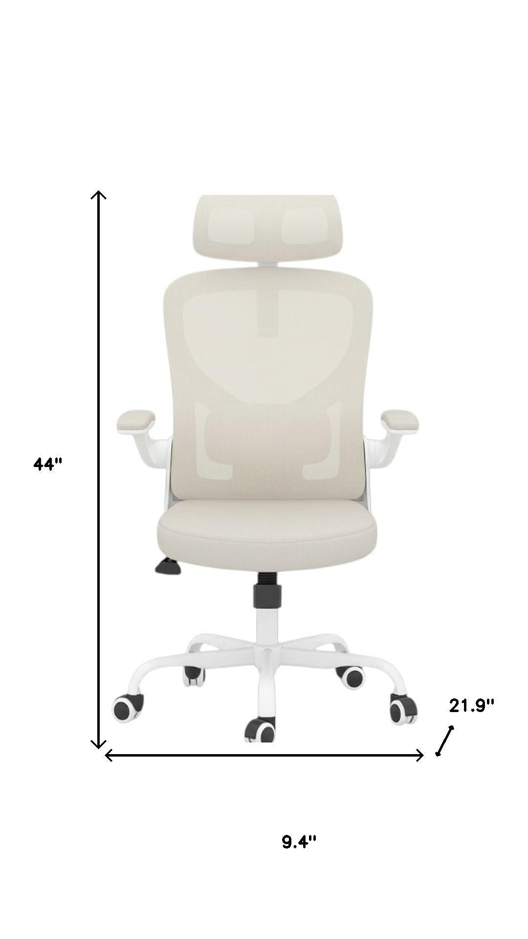 Beige White and Black Adjustable Height Swivel Rolling Office Chair