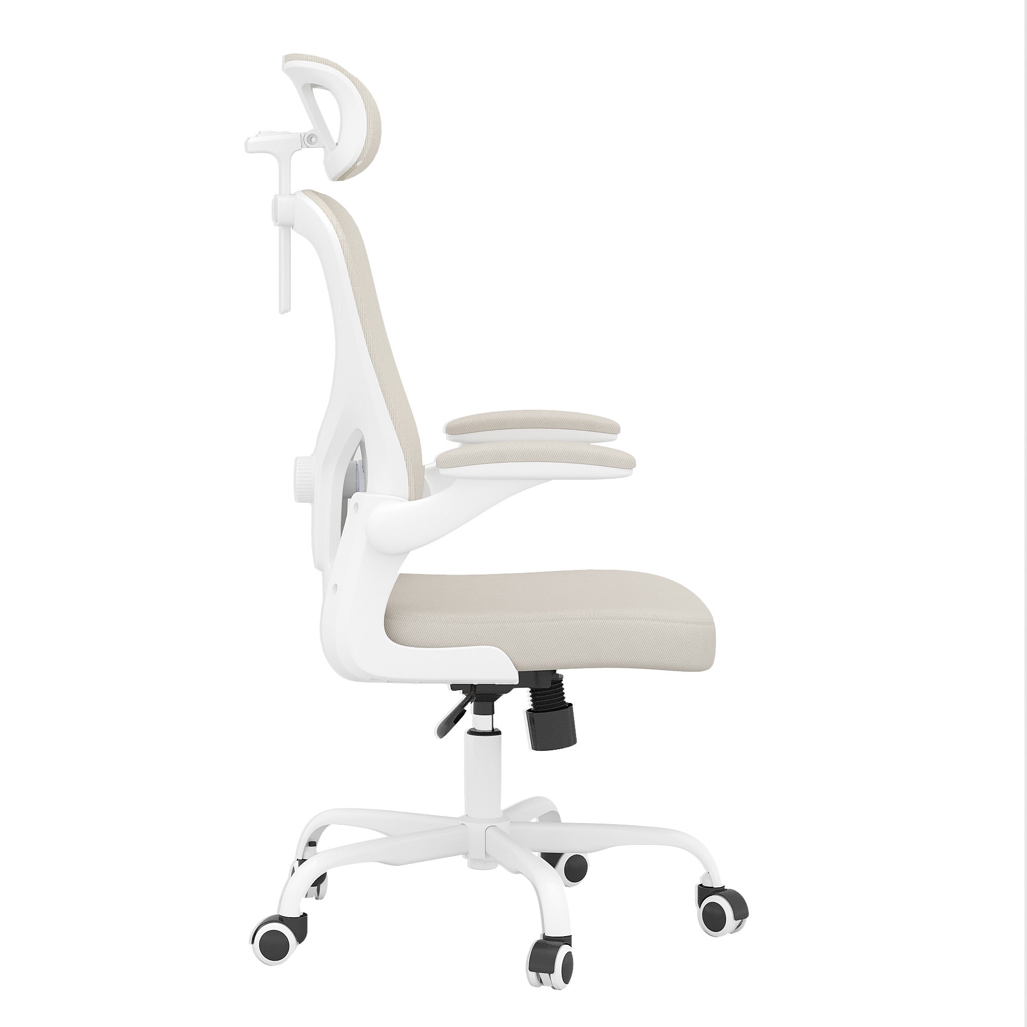 Beige White and Black Adjustable Height Swivel Rolling Office Chair