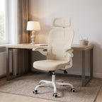 Beige White and Black Adjustable Height Swivel Rolling Office Chair
