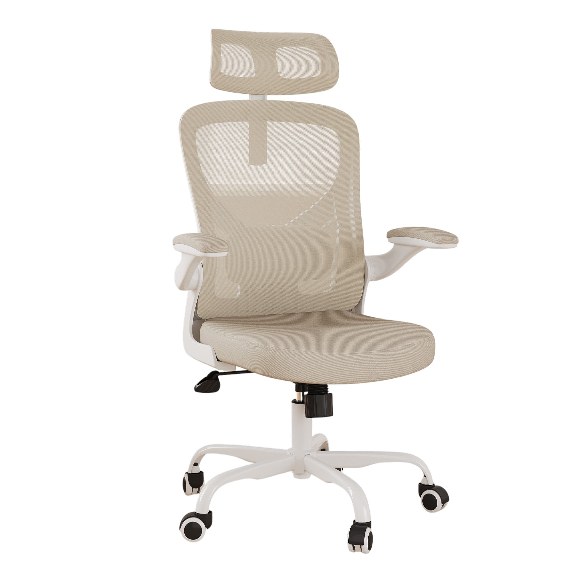 Beige White and Black Adjustable Height Swivel Rolling Office Chair