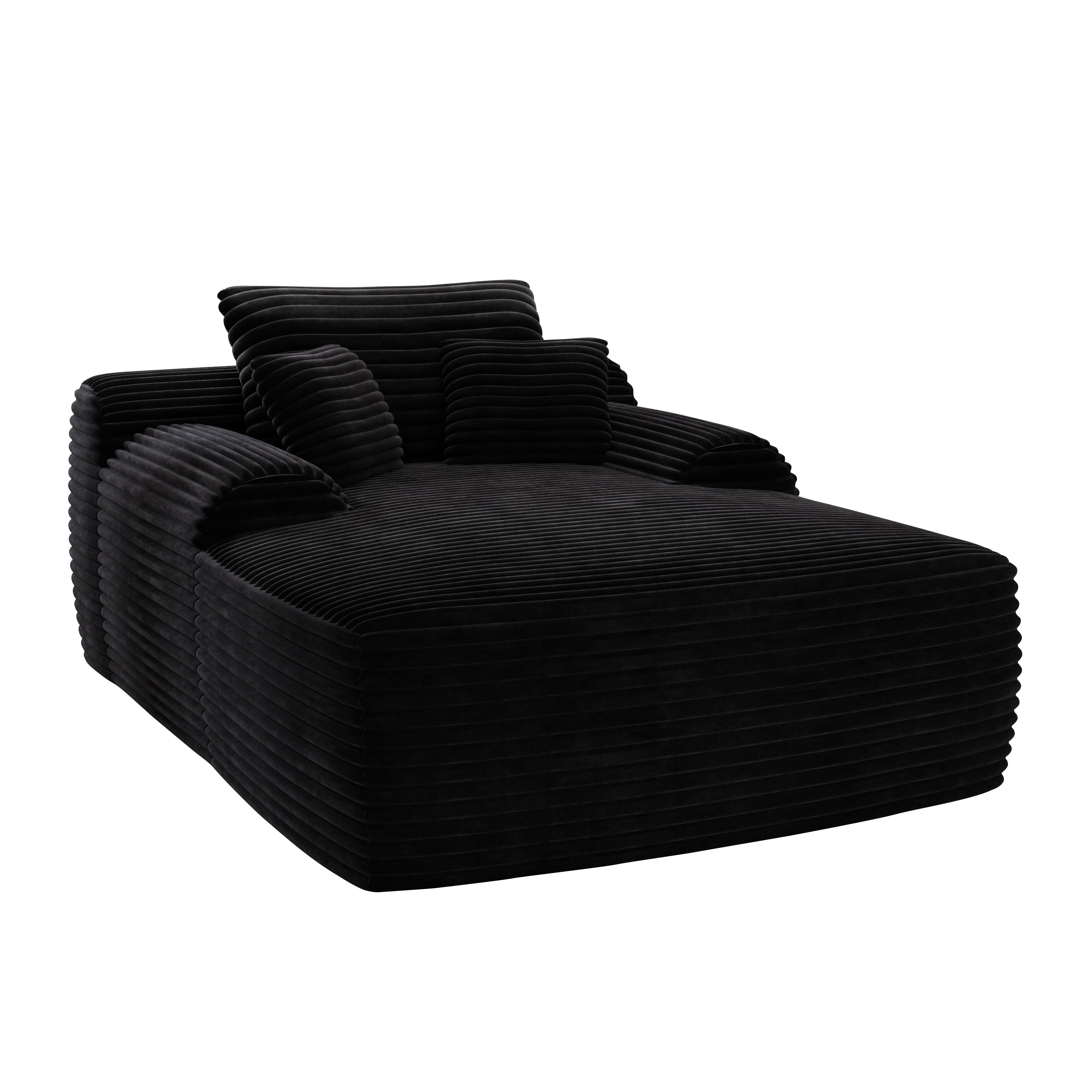 67" Black Corduroy Oversized Chaise Lounge Chair And Toss Pillows