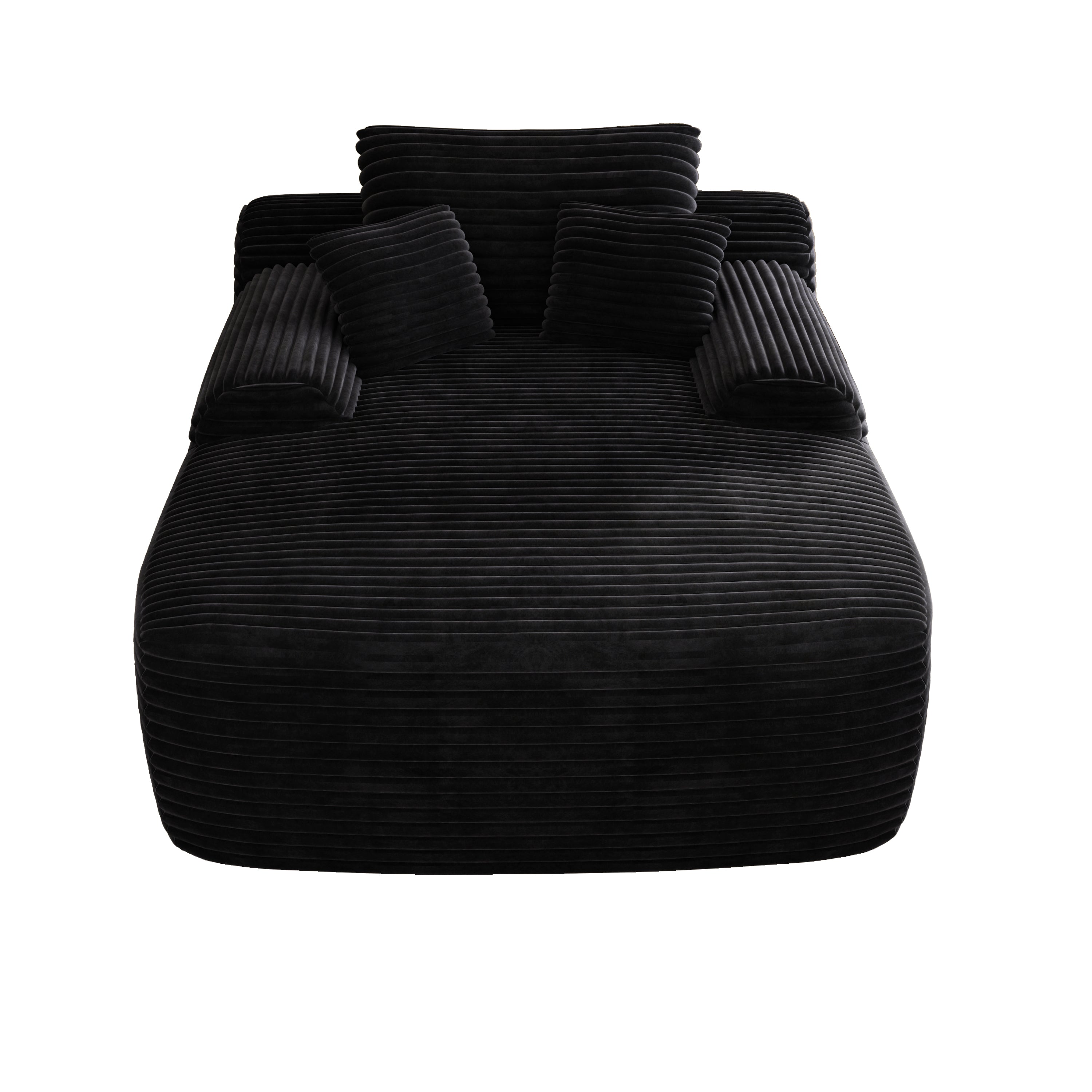 67" Black Corduroy Oversized Chaise Lounge Chair And Toss Pillows