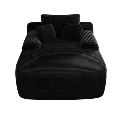 67" Black Corduroy Oversized Chaise Lounge Chair And Toss Pillows