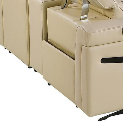Beige Italian Leather Power Reclining U Shaped Twelve Piece Sectional With Console