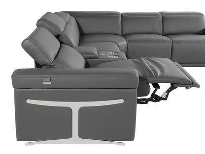 Dark Gray Italian Leather Power Reclining U Shaped Eight Piece Sectional With Console