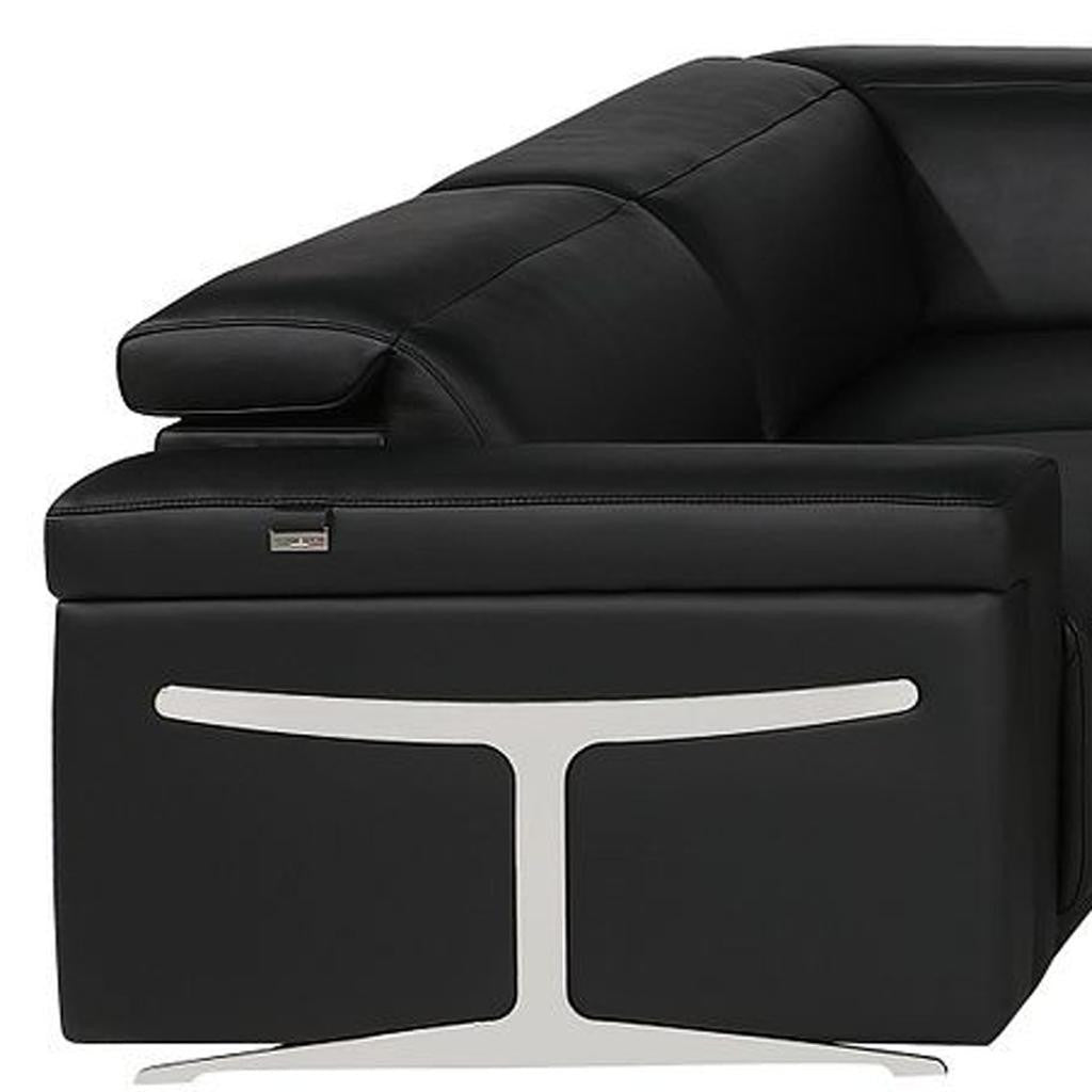 Black Italian Leather Power Reclining U Shaped Eight Piece Sectional With Console