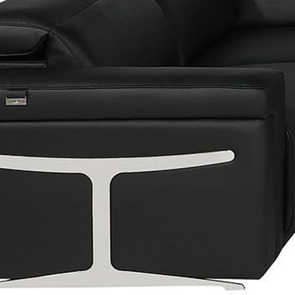 Black Italian Leather Power Reclining U Shaped Eight Piece Sectional With Console