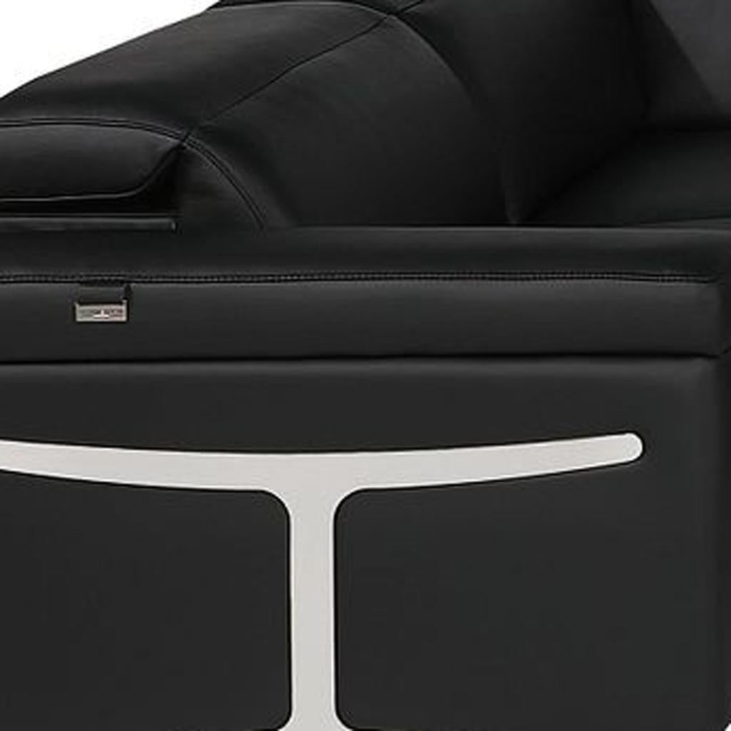 Black Italian Leather Power Reclining U Shaped Eight Piece Sectional With Console